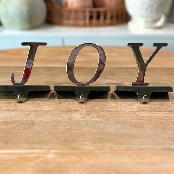 Vintage Y2K Pottery Barn "JOY" Chrome Christmas Stocking Holder, Set of 3 - Picture 1 of 7